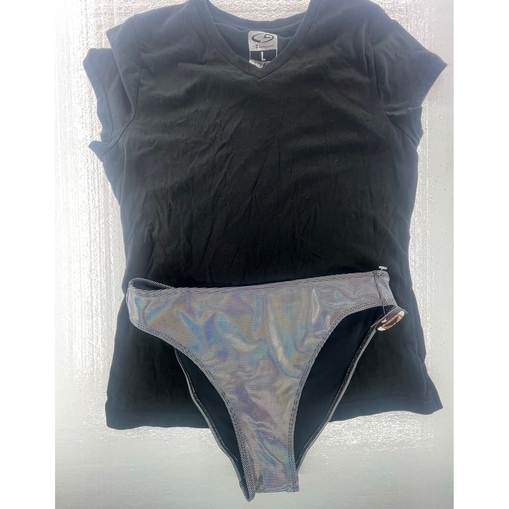 Champion Duo Dry V-Neck Active‎ Top Black Moisture Wicking Tee Large and bottom